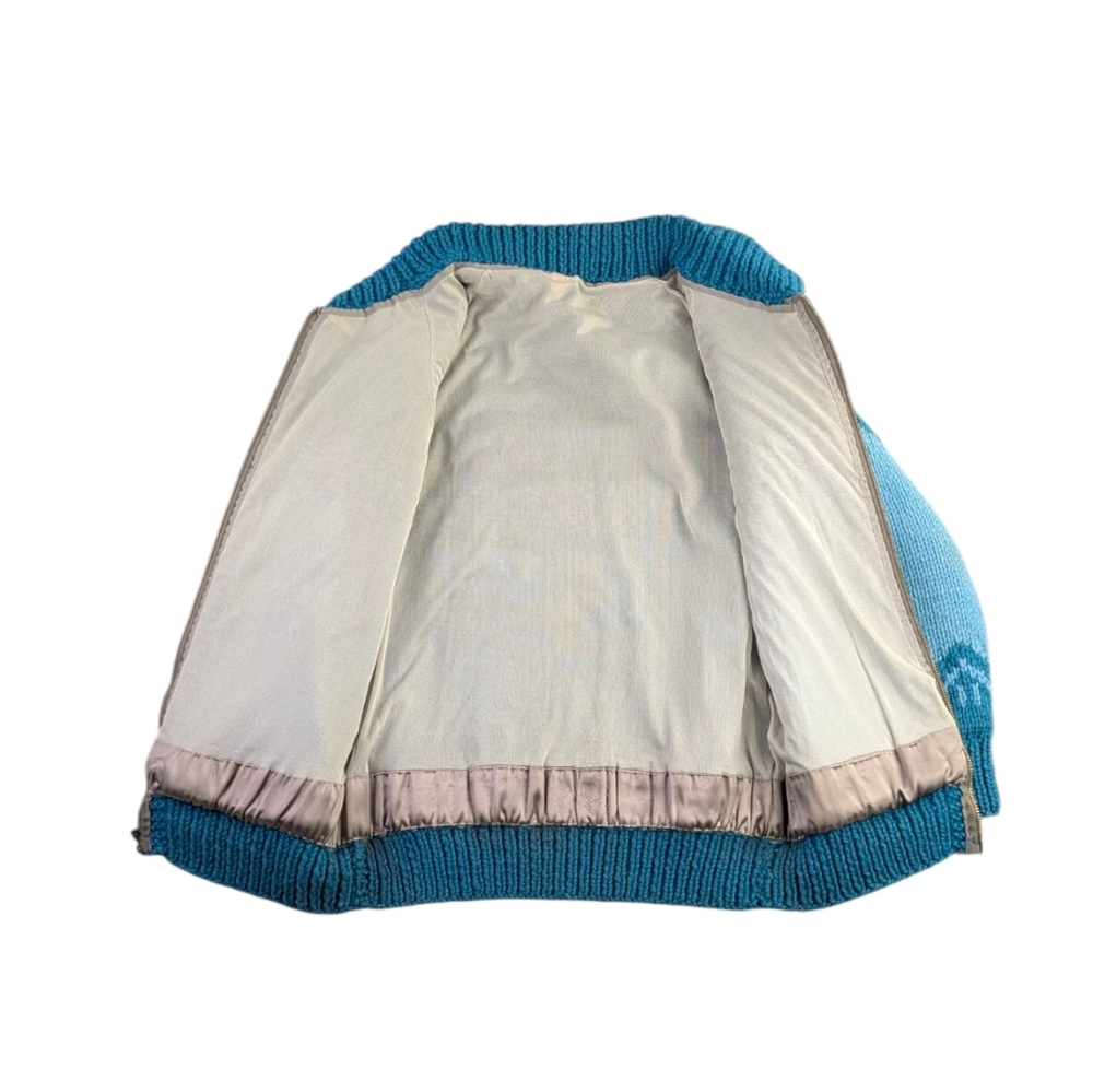 Women's Blue Patterned Cardigan Sweater - Picture 7 of 12